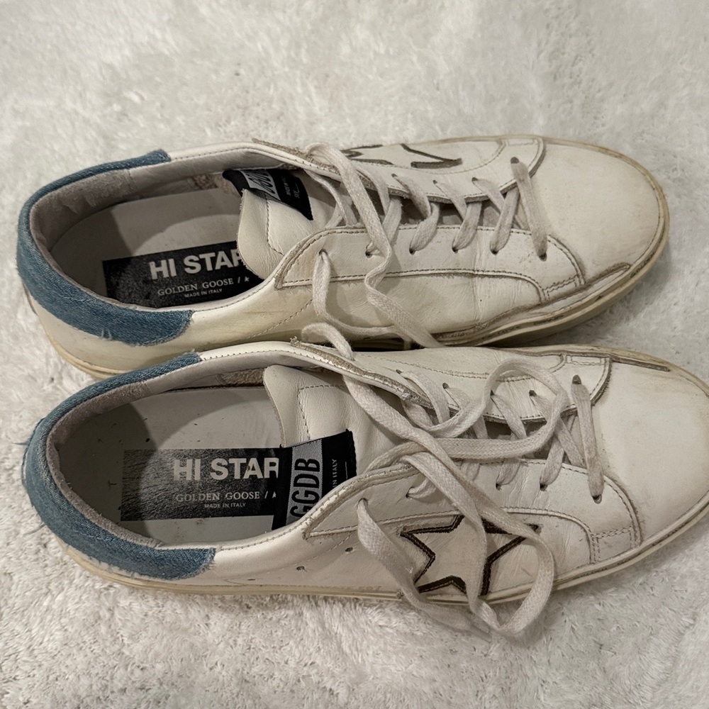 Golden Goose | Hi Star with metallic leather star and powder-blue heel tab